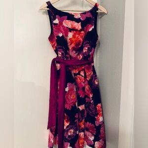 Eliza J Floral Fit & Flare Dress Tie Waist 8 Pink